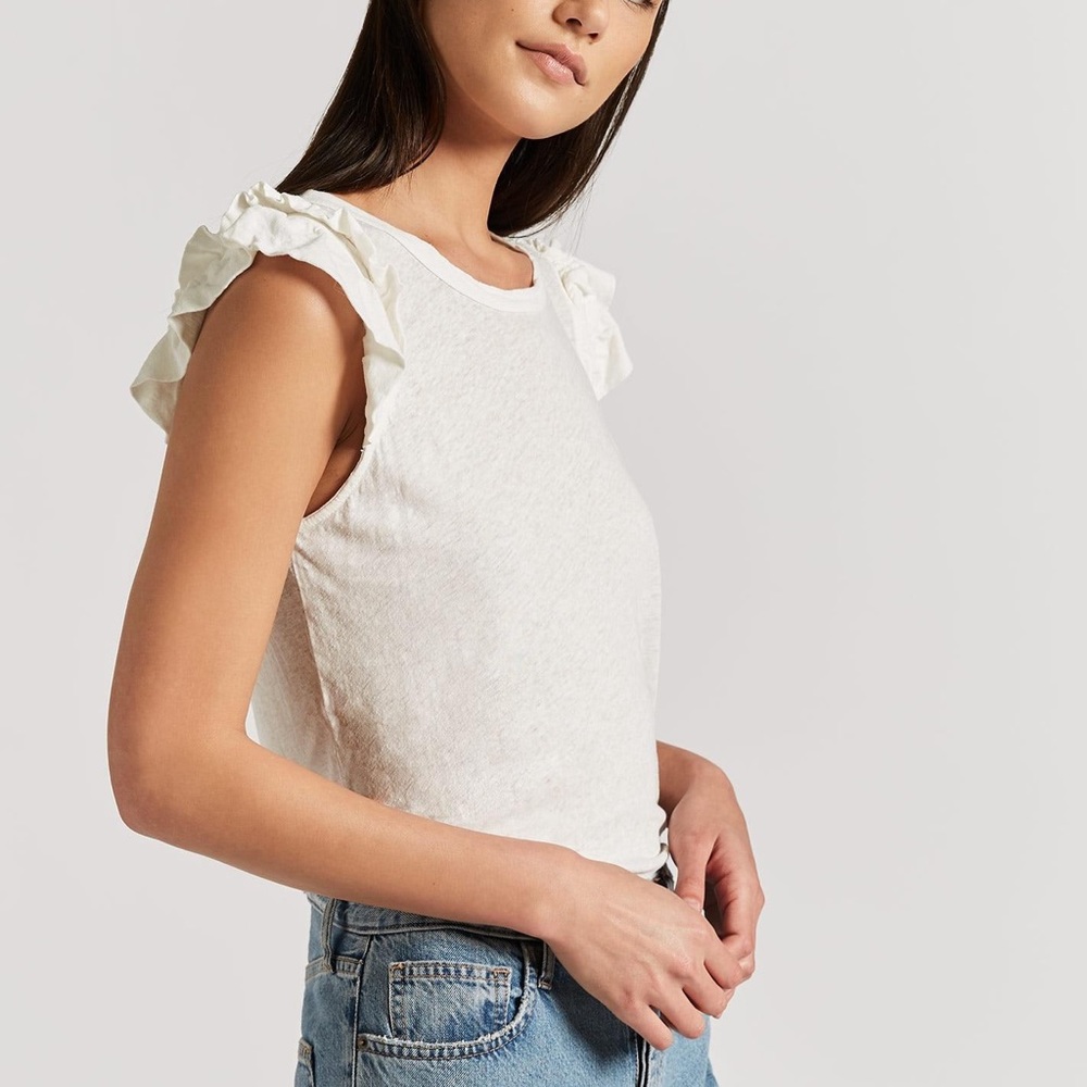 CURRENT/ELLIOT DOUBLE RUFFLE TEE STARK WHITE NWT - Picture 4 of 9